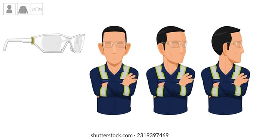 worker with glasses on white background