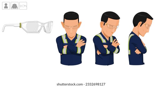 worker with glasses on white background