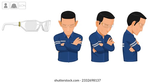 worker with glasses on white background