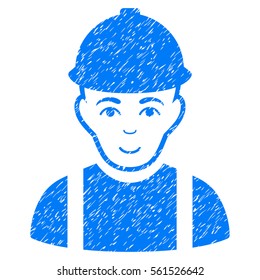 Worker grainy textured icon for overlay watermark stamps. Flat symbol with scratched texture. Dotted vector blue ink rubber seal stamp with grunge design on a white background.