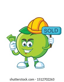 worker green apple mascot character vector