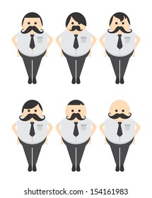worker guy with mustache full body avatar picture portrait set