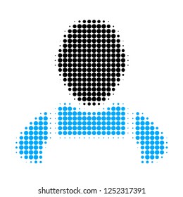 Worker halftone dotted icon. Halftone pattern contains round points. Vector illustration of worker icon on a white background.