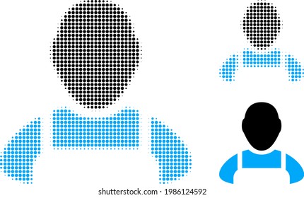 Worker halftone dotted icon. Halftone pattern contains circle points. Vector illustration of worker icon on a white background.