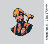 worker with hammer vector illustration