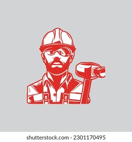 worker with hammer vector illustration