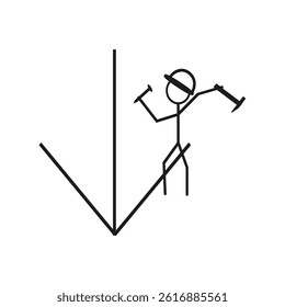 A worker hammering a nail into a wall. EPS 10.