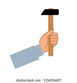 A worker hand holding a hummer tool. Vector illustration.