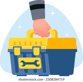 worker hand is holding a toolbox
