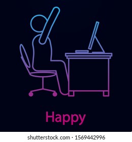 Worker is happy nolan icon. Simple thin line, outline vector of man in the office in fron of computer icons for ui and ux, website or mobile application