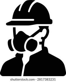 Worker with Hard Hat and Respirator Silhouette Icon – Safety and Protective Equipment Symbol