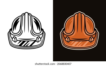 Worker hard hat two styles black on white and colorful on dark background vector illustration