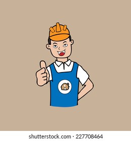 Worker with hard helmet cartoon vector