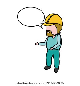 worker with hardhat and speech bubble