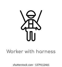 worker with harness vector line icon. Simple element illustration. worker with harness outline icon from people concept. Can be used for web and mobile