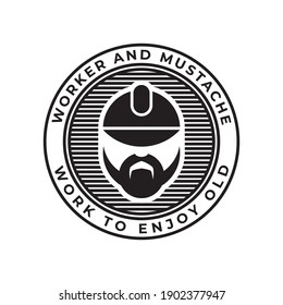 worker hat and mustache logo vector