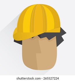 Worker head in helmet Vector illustration in flat style with shadow