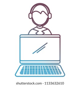 worker with headset and laptop