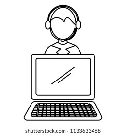 worker with headset and laptop