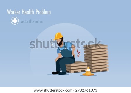 Worker health problem. Worker has muscle pain, suffering from back pain from hard working at work in factory.Vector.

