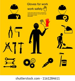 Worker health and safety vector. Illustration of accessories for protection and tools.