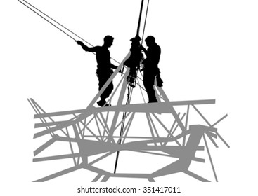 Worker in helmet at construction site on a white background