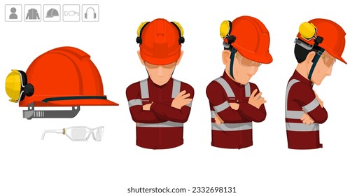 worker with helmet and earmuffs no use on white background