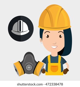 worker with helmet, gas mask vector illustration design