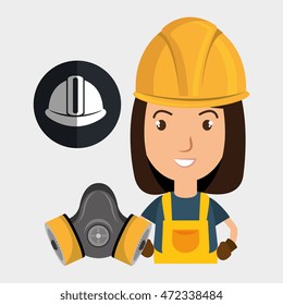 worker with helmet, gas mask vector illustration design