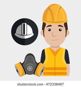 worker with helmet, gas mask vector illustration design