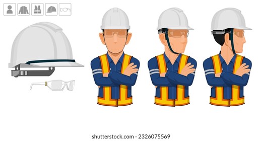 worker with helmet and glasses on white background