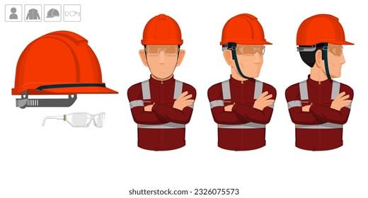 worker with helmet and glasses on white background