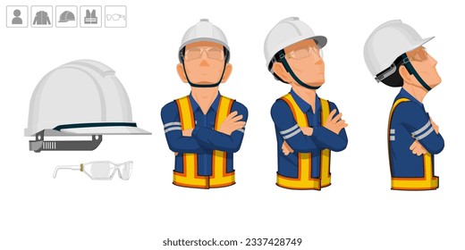 worker with helmet and glasses on white background