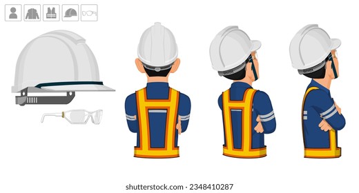 worker with helmet and glasses on white background