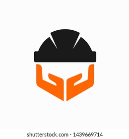 worker helmet with hand concept