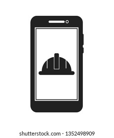 Worker Helmet Icon on Mobile Screen. Flat style vector EPS.