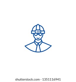 Worker with helmet line icon concept. Worker with helmet flat  vector symbol, sign, outline illustration.