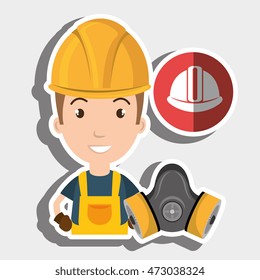 worker helmet mask gas vector illustration design