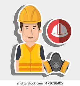worker helmet mask gas vector illustration design