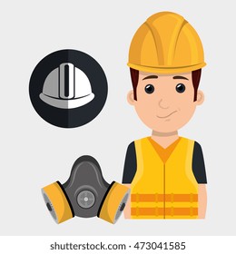 worker helmet mask gas vector illustration design