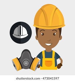 worker helmet mask gas vector illustration design
