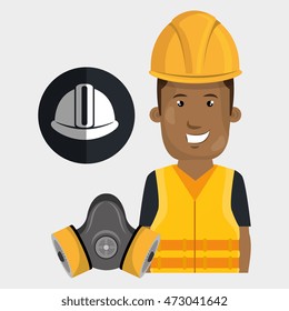 worker helmet mask gas vector illustration design