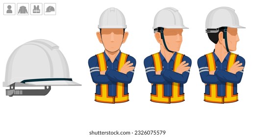 worker with helmet on white background