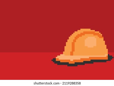 worker helmet with text space in pixel art style