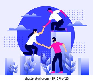 Worker helping each other for business group illustration concept vector 