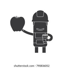 Worker holding an apple and a coffee, vector illustration design. Construction characters collection.