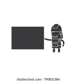 Worker holding a banner, vector illustration design. Construction characters collection.