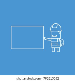 Worker holding a banner, vector illustration design. Construction characters collection.