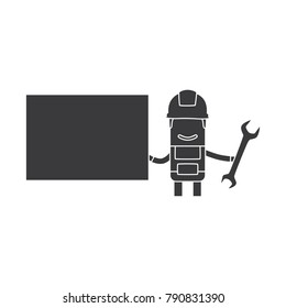 Worker holding a banner and a wrench, vector illustration design. Construction characters collection.