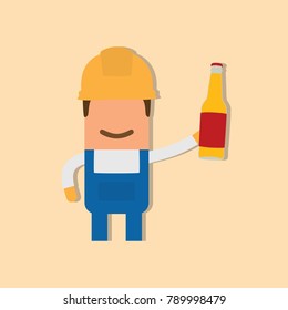 Worker holding a beer, vector illustration design. Construction characters collection.